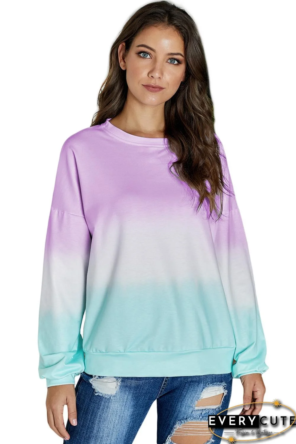 Purple Color Block Tie Dye Pullover Sweatshirt