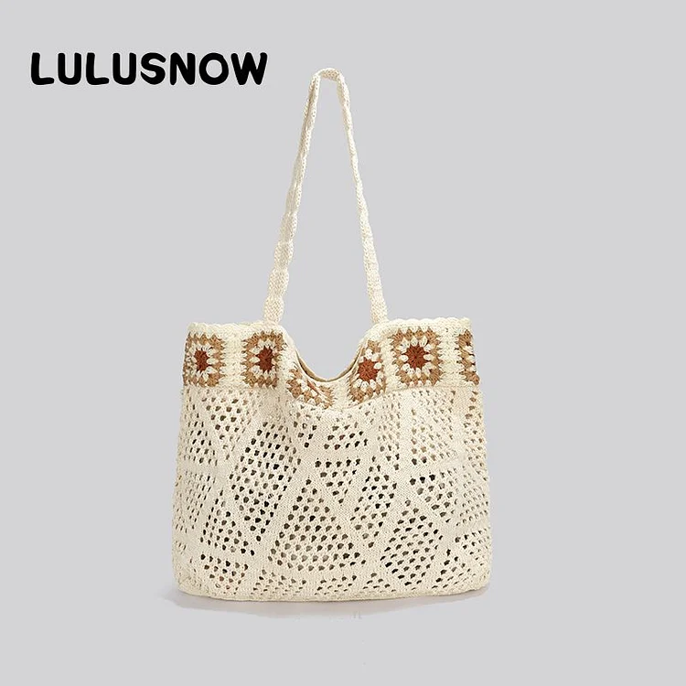 Lulusnow Handmade White Beach Summer Bag Granny Square Crochet Shoulder Bag  Minimalist Lifestyle