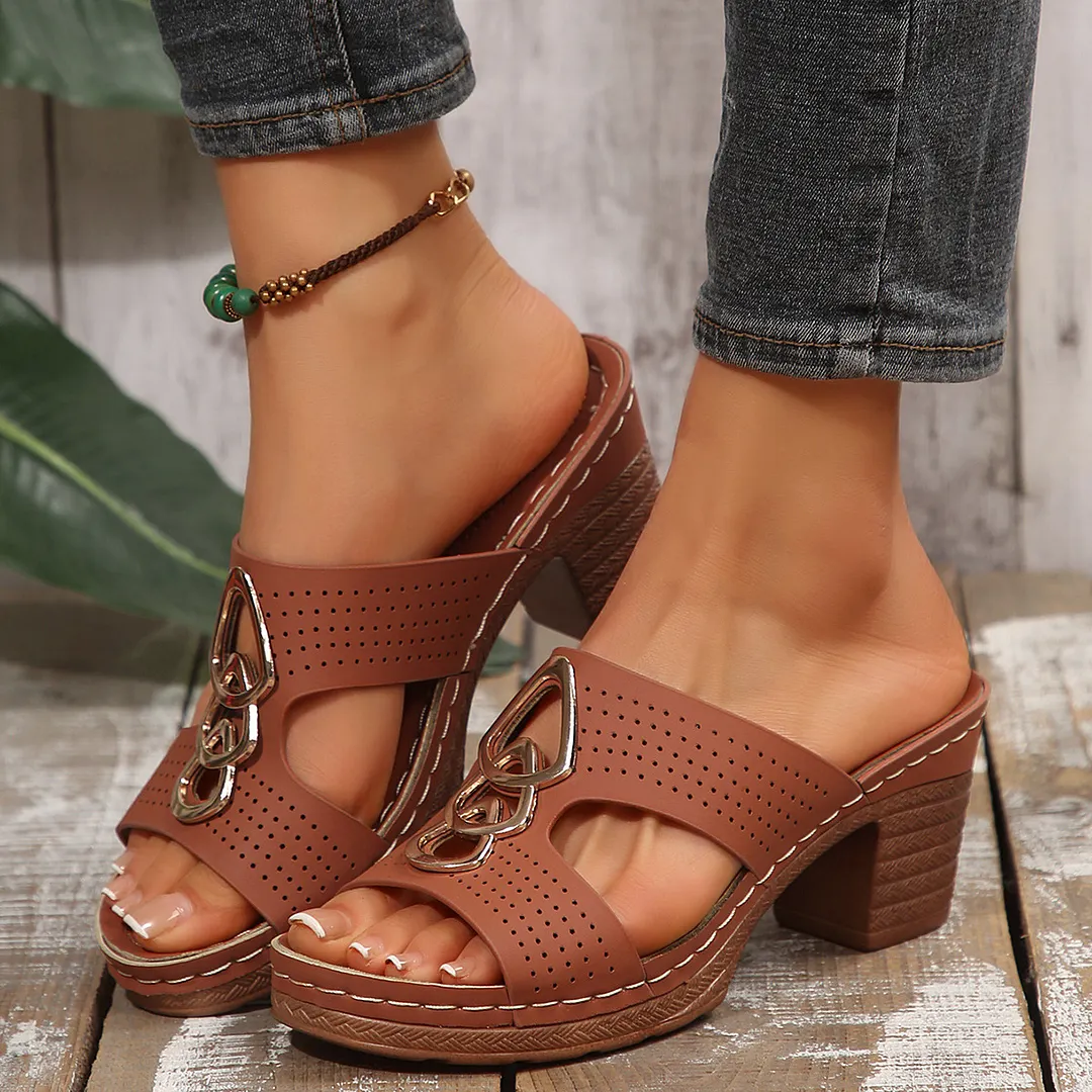 Breakj Breakj New Slope And Thick-Soled Slippers Women's Shoes Thick Heel Thick-Sed Fish Mouth Type Slippers