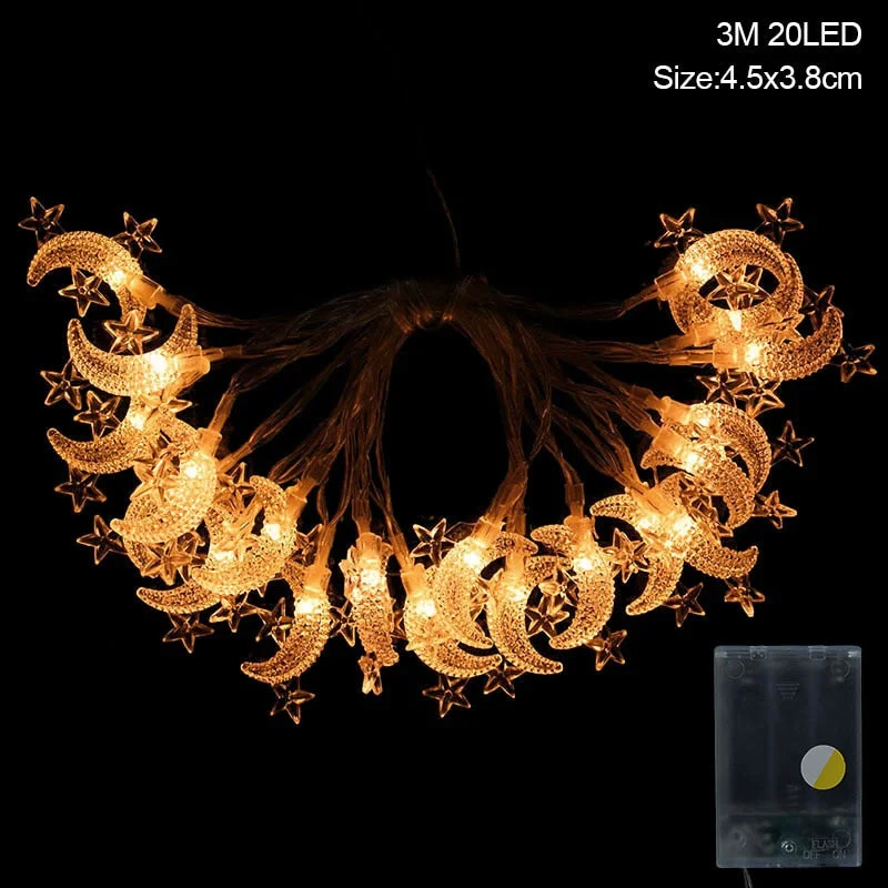 Moon Star LEd Light String Eid Mubarak Decoration for Home Ramadan Kareem Muslim Islamic Decor Hajj Mubarak Eid Gifts Al Adha