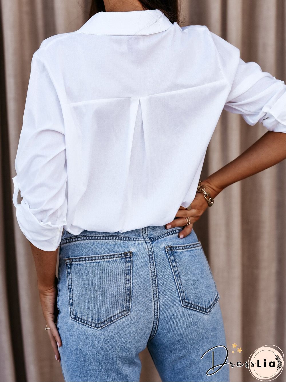 Women's Blouses Simple Long Sleeve V-Neck Button Blouses