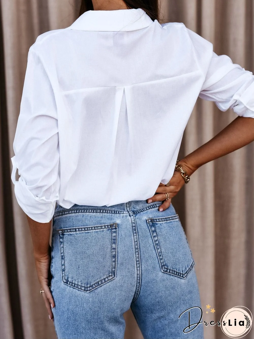 Women's Blouses Simple Long Sleeve V-Neck Button Blouses