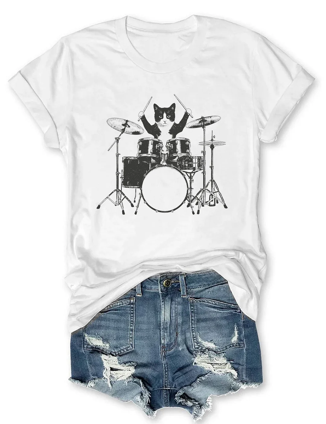 Funny Cat Playing Drums T-shirt