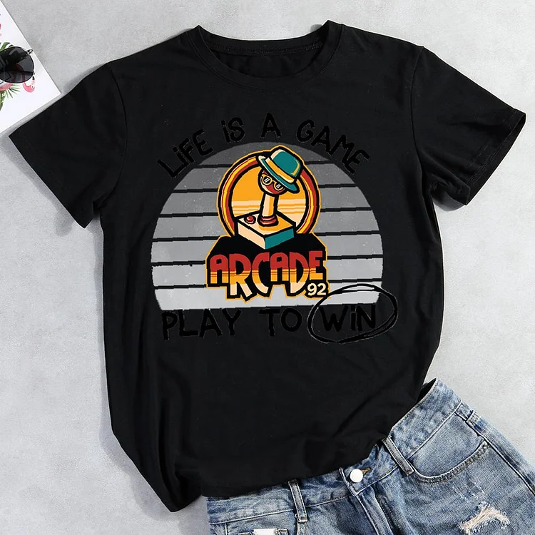 Life Is A Game Play To Be Winner  Round Neck T-shirt-Annaletters