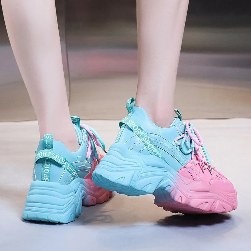 Mixed Color Platform Sneakers For Women Fashion 2022 Spring Platform Sports Shoes Woman Street Non-Slip Chunky Trainers