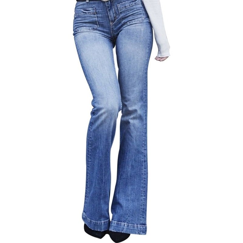 Muyogrt Flare Jeans Pants Women Thin Vintage Denim Ladies High Waist Stretch Pocket Trousers Wide Leg Pants Streetwear Outfits