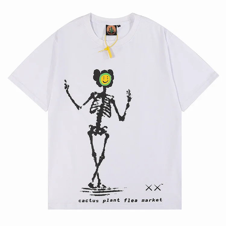 Short Sleeve Skeleton Print Street Hip-hop Shirt Oversized Tops at Hiphopee