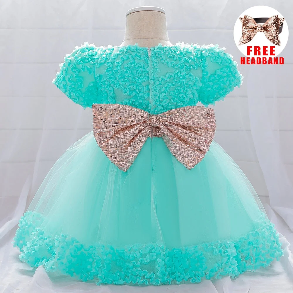 Infant Sequin Bow Dress for Girl Baby Christening First 1st Birthday Dress Party Baptism White Dresses for Baby Toddler Vestido