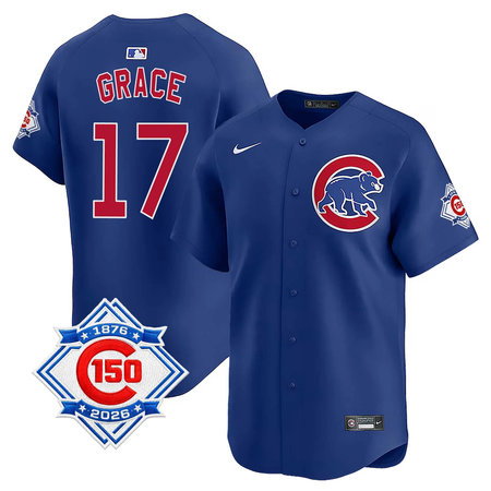 Men's Chicago Cubs #17 Mark Grace Royal Nike Alternate Vapor Limited 150th Anniversary Authentic Lettering Jersey