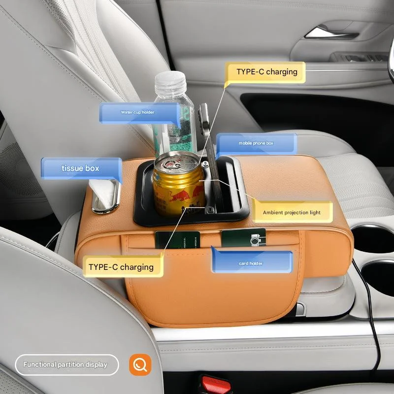 Multifunctional car armrest box - star projection/mobile phone charging/cup holder/tissue box