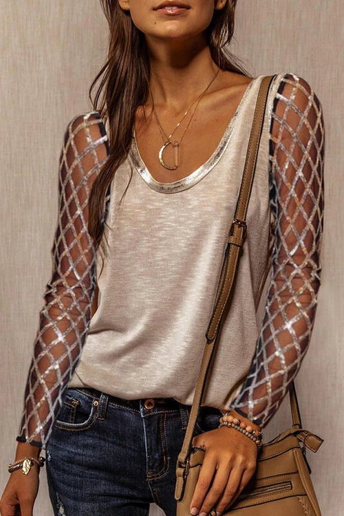 Grid Sequin Sleeve Stylish Top