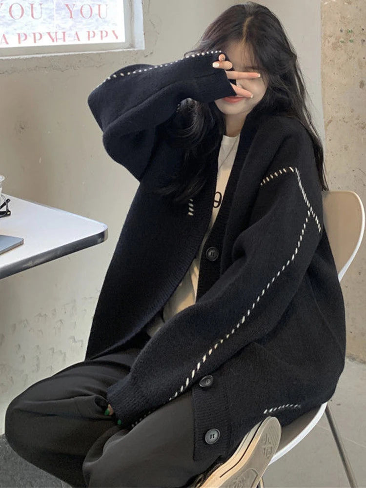 OLCooL 2024 Fall Fashion Sweater Cardigan Women Oversized Loose Coats Autumn Winter Sweet Jacket Korean Fashion College Style Cardigans Female Suéteres olcool
