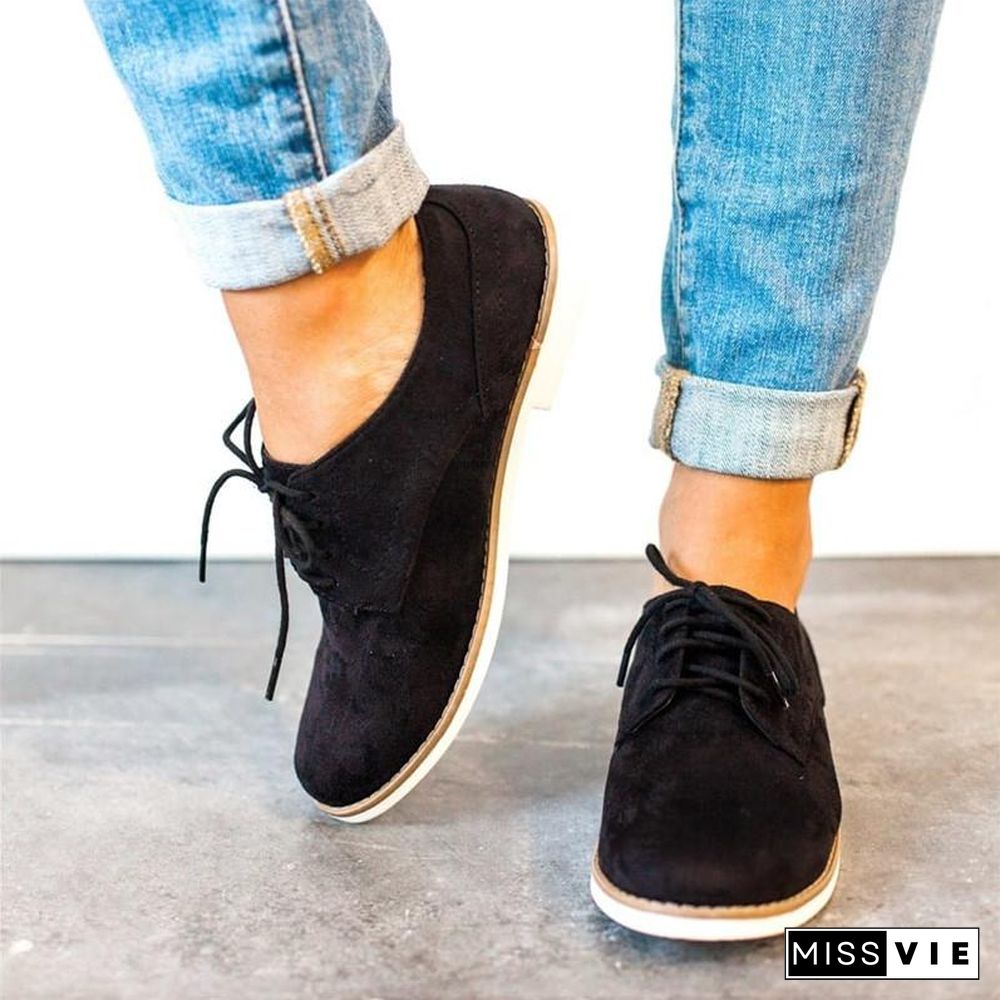 Womens Oxford Shoes Comfort Low Heel Lace-Up Daily Loafers