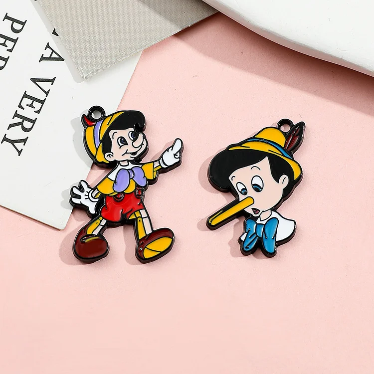  10/30pcs Cartoon Series Long Nose Wooden Man Pinocchio Charm Enamel Anime Fairy Tale Charm Pendant Bracelet DIY Earring Necklace Key Chain Jewelry Accessories