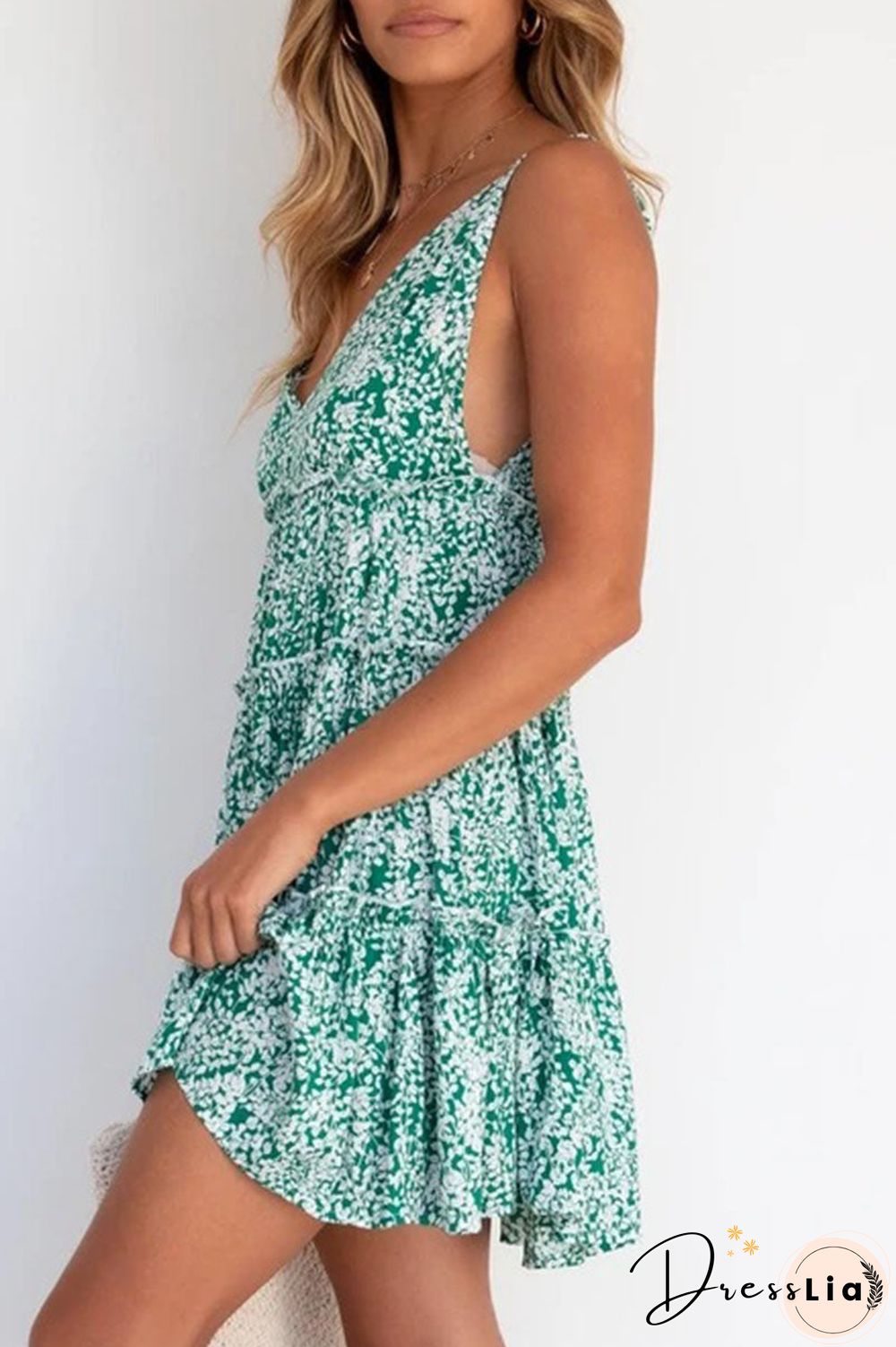 Fashion Street Print Split Joint V Neck Cake Skirt Dresses