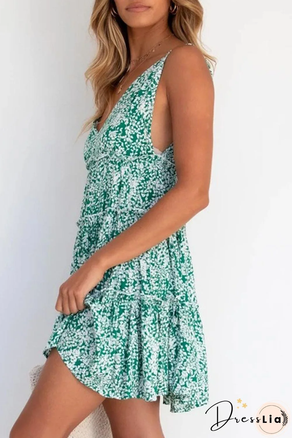 Fashion Street Print Split Joint V Neck Cake Skirt Dresses