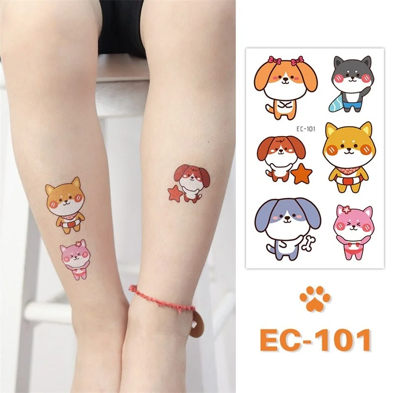 24 kinds Cute Cartoon Tattoo Stickers For Children faux tatouage temporaire Disposable Cat Dog Pets Temporary Waterproof