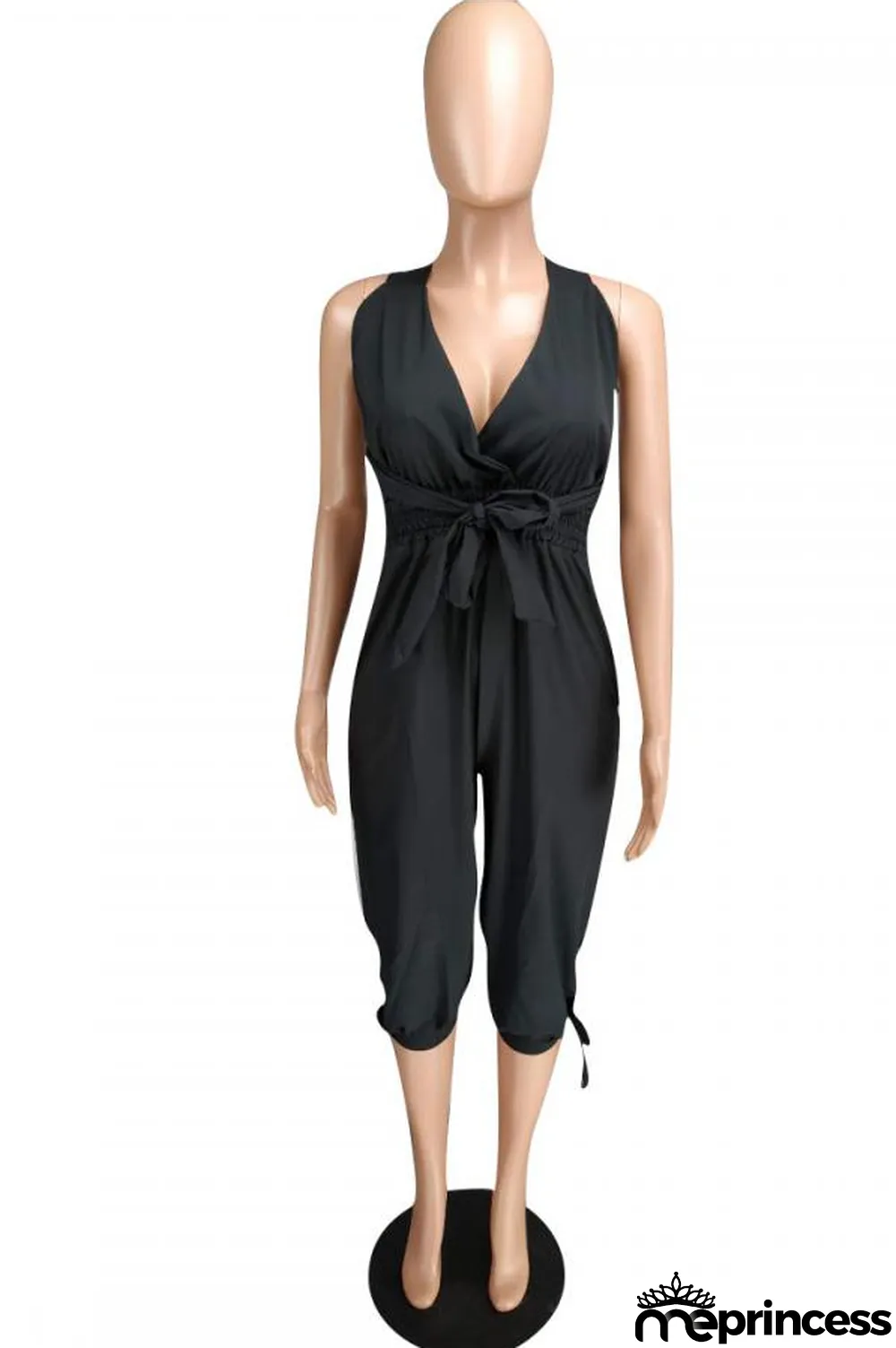 Light Blue Fashion Sexy Solid Patchwork Polyester Sleeveless V Neck