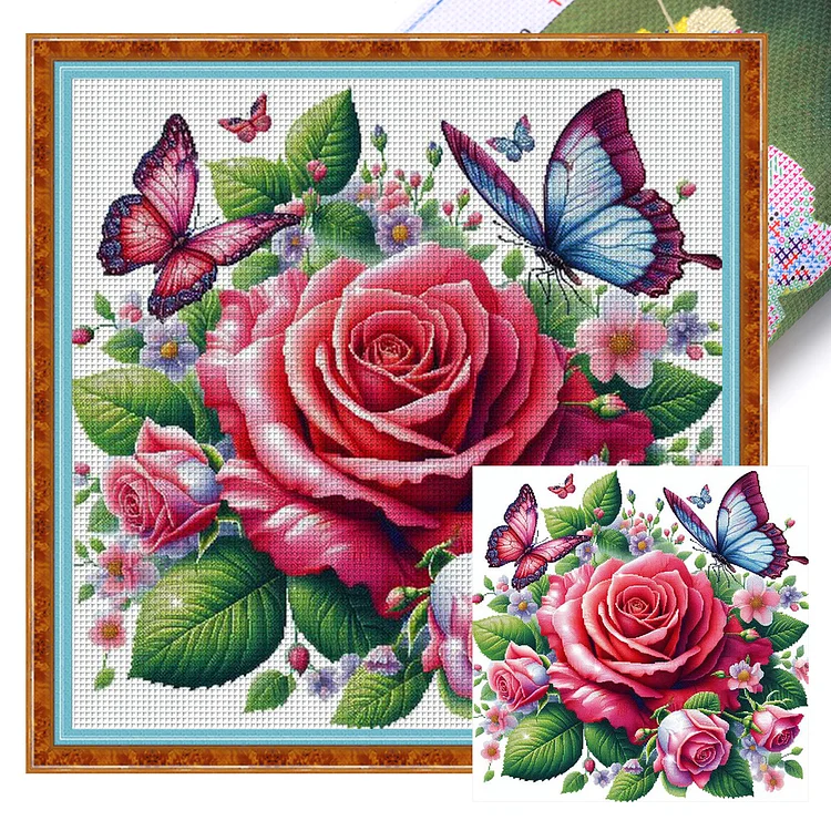 Rose Butterfly (40*40cm) 11CT Stamped Cross Stitch gbfke