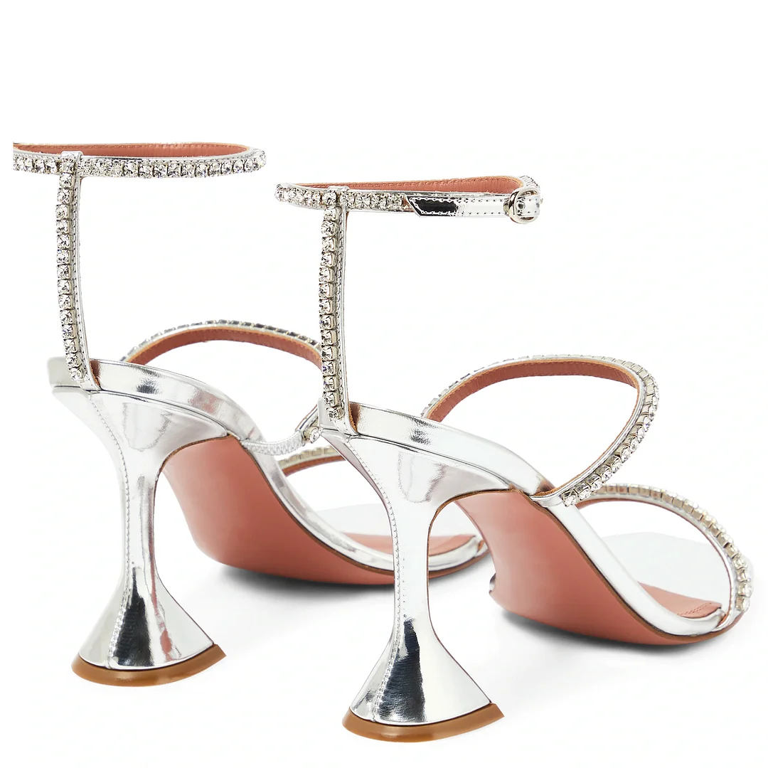 95mm Heeled Sandals for Women Square Toe Two Strap Party Wedding Matte Heels