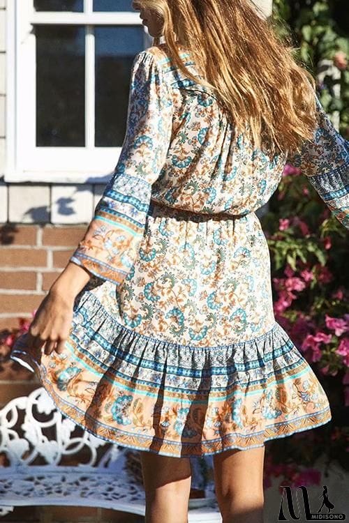 MidiSono - Floral Print Drawstring Mini Dress