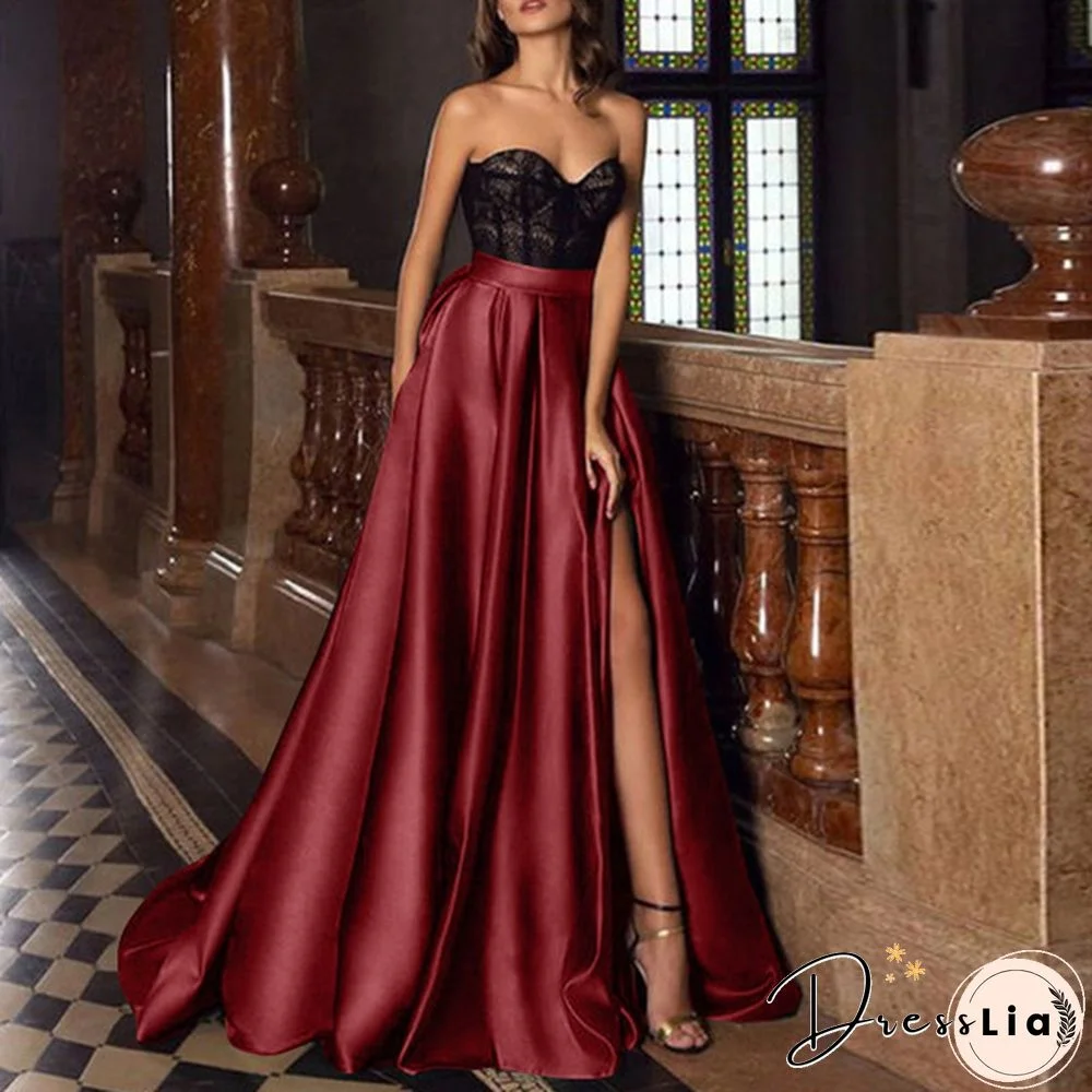 Women Elastic High Waist Split Hem Long Skirt Stain Solid Color Pleated Loose Party Beach Umbrella Skirt Plus Size