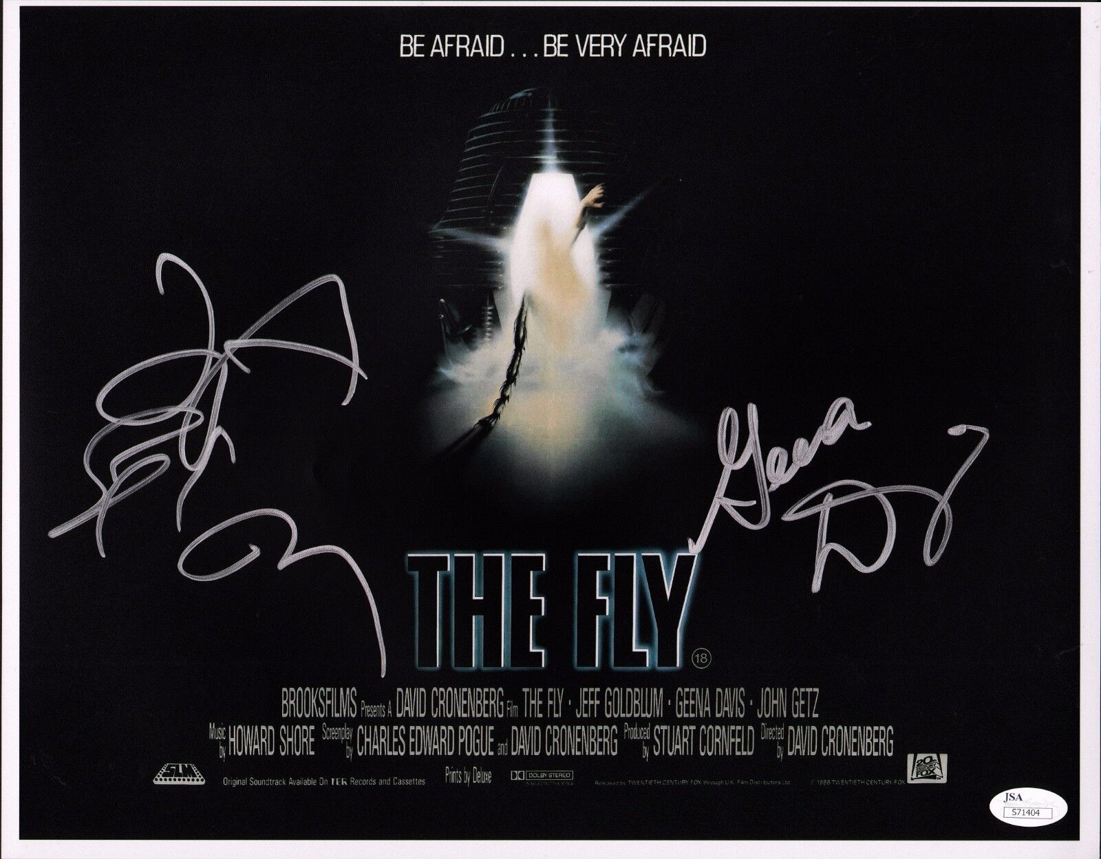 JEFF GOLDBLUM & GEENA DAVIS Authentic Hand Signed THE FLY 11X14 Photo Poster painting C JSA COA