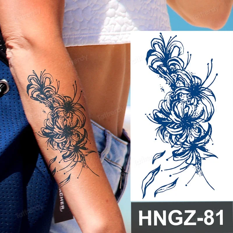 Juice Ink Tattoo Flower Rose Leaf Waterproof Temporary Bird Snake Sexy Body Arm Leg Henna Tattoo Fashion Big Fake Sleeve Sticker