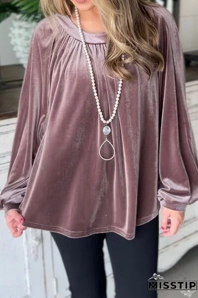 Ruched Round Neck Raglan Sleeve Blouse