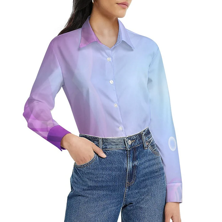 Women Alexis Classic Fantasy Floral Airbrush Artcase Long Sleeve Button Down Blouses Lady Dressy Casual Print Office Tops - Heather Prints Shirts