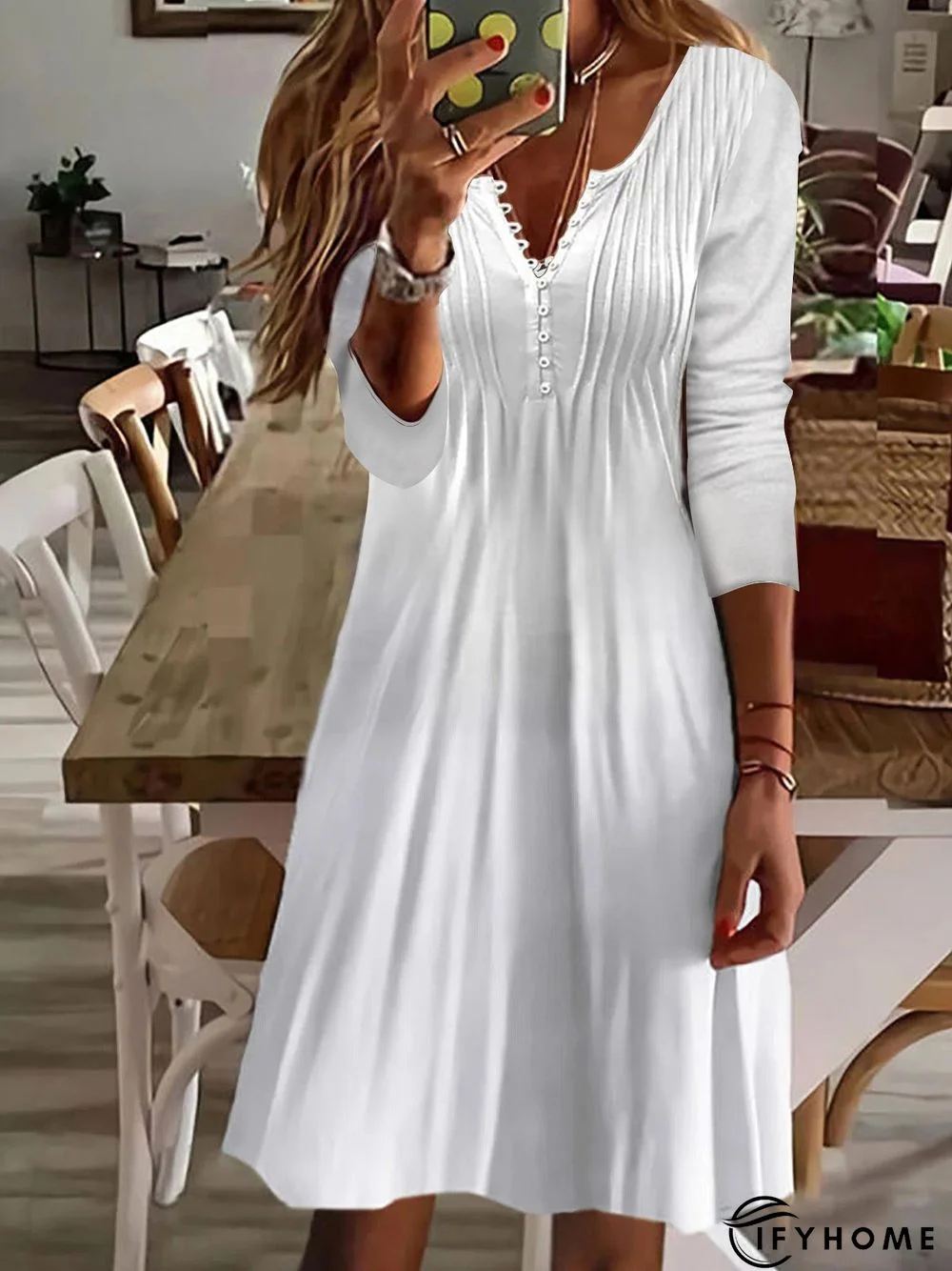 Women Casual Plain Autumn Daily Regular Fit Jersey Long sleeve A-Line Regular Dress | IFYHOME