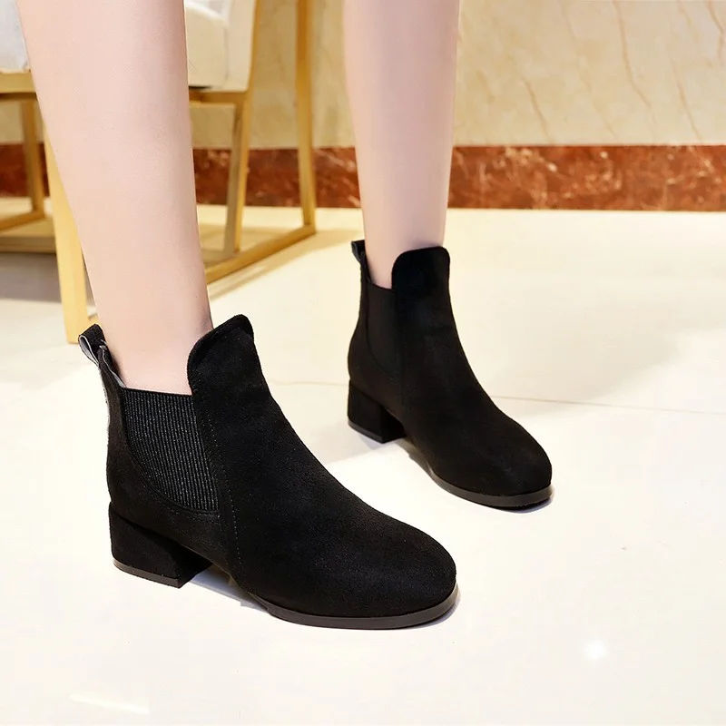 Breakj Breakj Boots Women's New Round Head Velvet Face Thick And Short Boots For 2025 Autumn And Winter Martin Boots Chelsea Boots