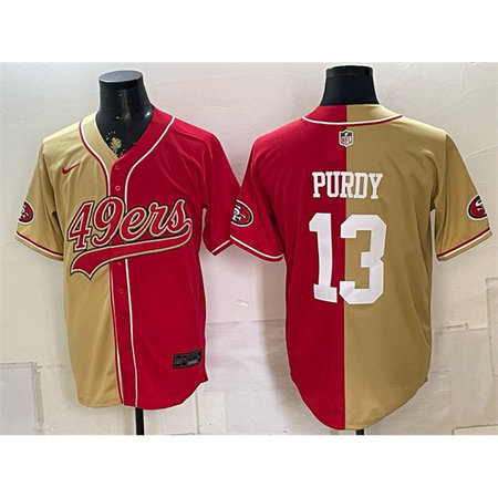 Men's San Francisco 49ers #13 Brock Purdy Red Split Stitched Baseball Jersey