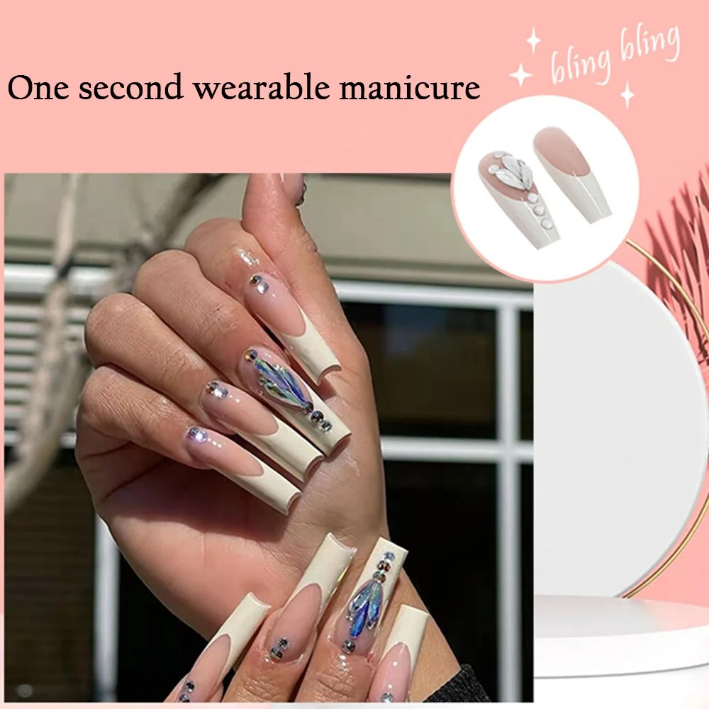 24pcs Ballet Fake Nails Coffin Head Pink Color Press On Nail Art tips with 3D Heart And Bow Design French Style Girl False Nails-Nail Inspo