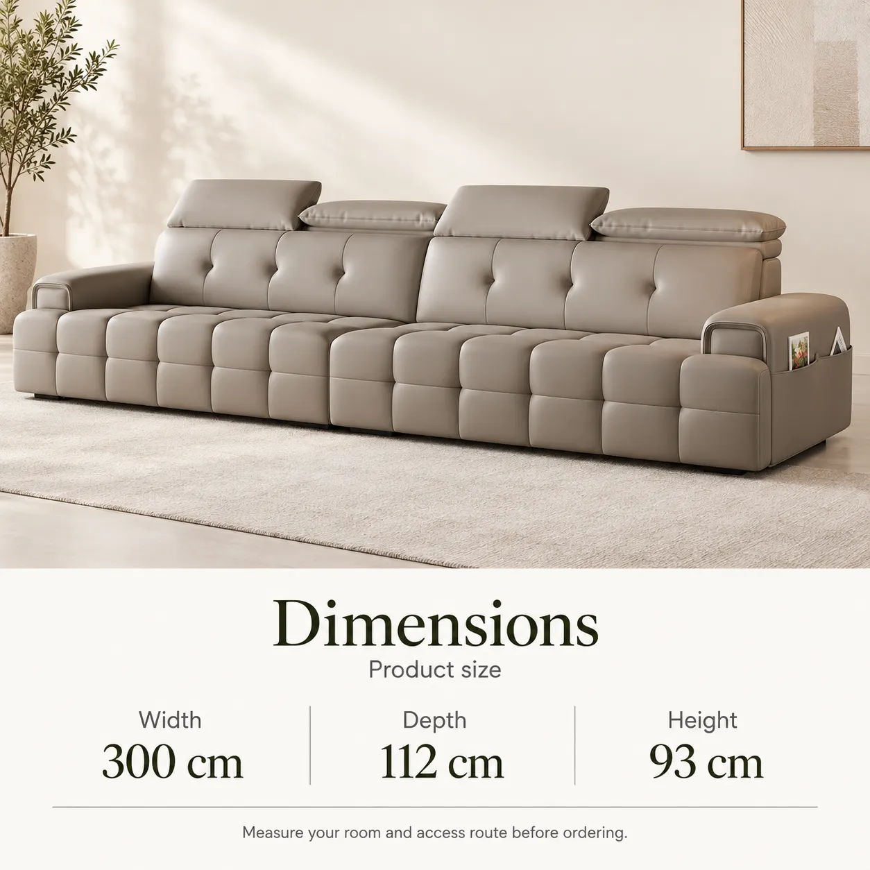 821 High-Back Sofa - Taupe — Dimensions