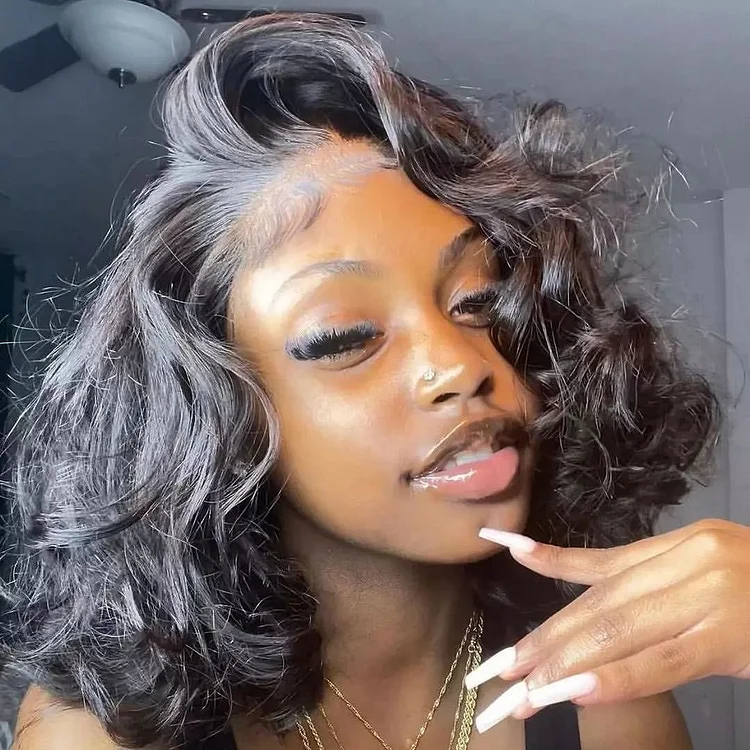 Kinky Curly Human Hair Bob Lace Frontal Wig