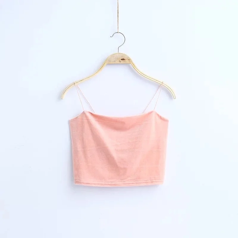 Fashion Sexy Spaghetti Straps Tank Top Velvet Short Crop Top 7 Colors Sexy Boob Tube Top Bustier Brief Vest T-shirts Tee