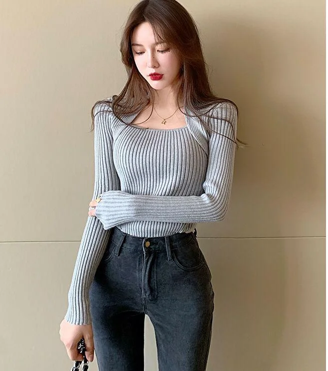 Korean Fashion Autumn Winter Pullovers Sweaters Women knitted Long Sleeve U-neck Pullover Sweater Female Fashion Mujer Sueteres