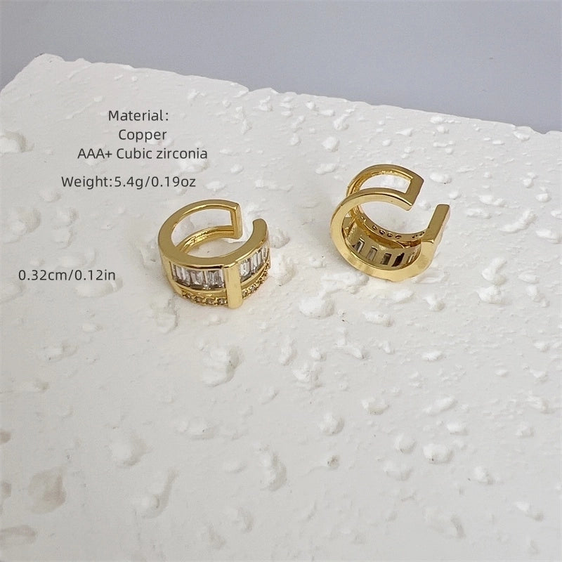 1 Pair Modern Style Minimalist Streetwear Geometric Inlay Copper Zircon 18K Gold Plated Ear Cuffs