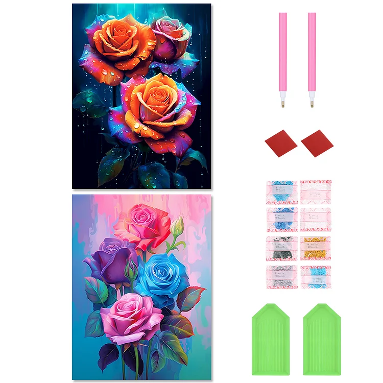 1 piece pack diamond painting colorful rose set for adult and beginner 5D  full Rhinestone art set with round Rhinestone DIY gemstone art painting set  home wall decoration gift(40cm*30cm)