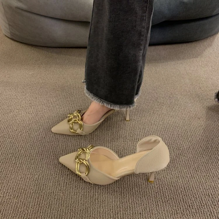 Wongn Wongn Spring Korean Version Metal Chain Pointed Hollow High Heels Letshoes Fashion Women's Shoes