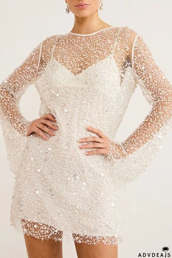 Sparkle and Shine Sequins and Pearls Fabric Mini Dress with Separate Slip