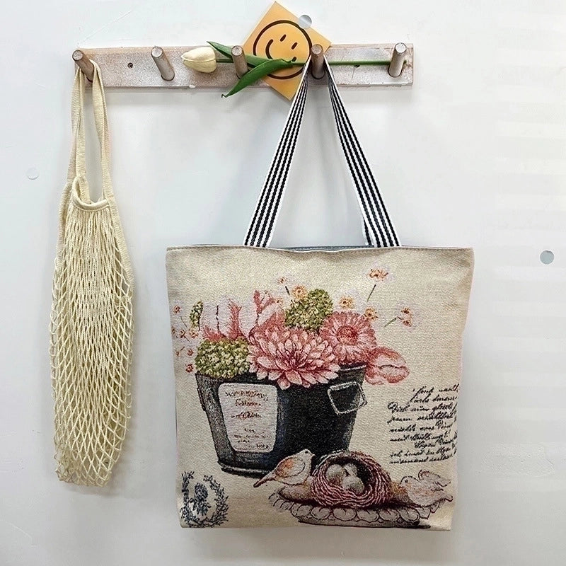 Women’s Vintage Style Flower Canvas Shopping Bags