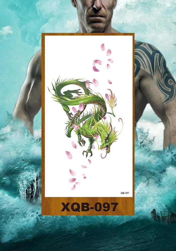 Temporary Flower Arm Tattoos Stickers Samurai Sword Dragon Snake Totem Men Women Girls Chest Fake Tatoo Drop Shipping DIY