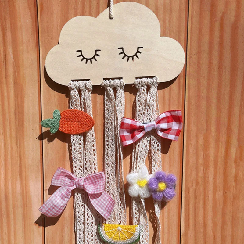 INS Nordic Wooden Cloud Baby Hair Clips Holder Princess Girls Hairpin Hairband Storage Pendant Jewelry Organizer Wall Ornaments