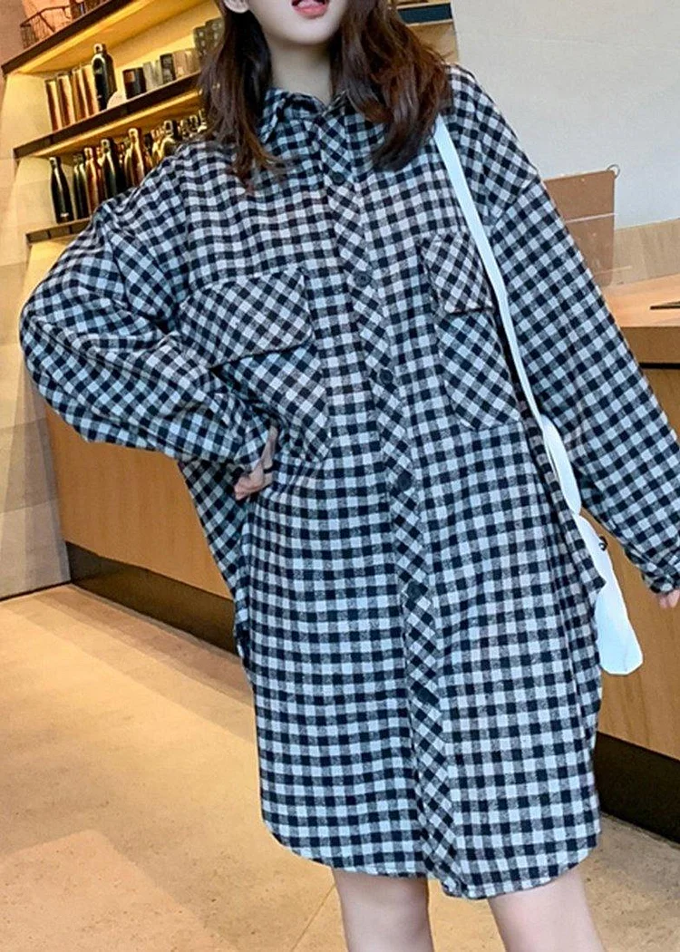 Stylish Gray Stand Collar Plaid Spring Top