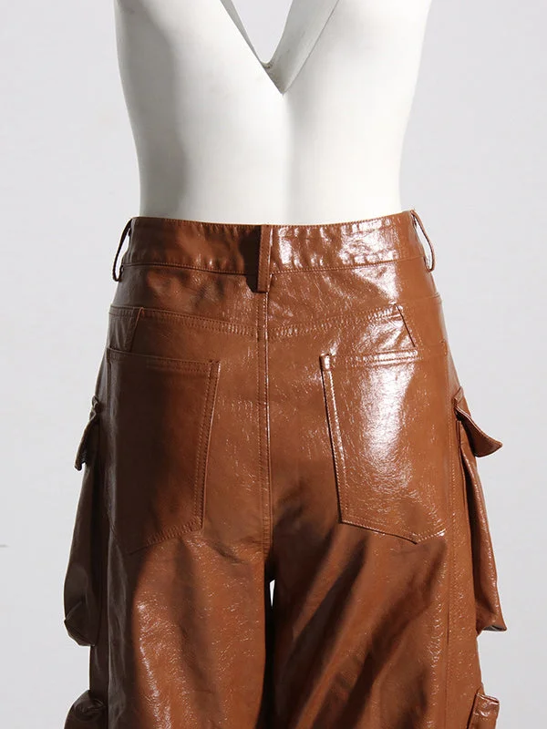 Pockets Solid Color Loose Trousers Pants