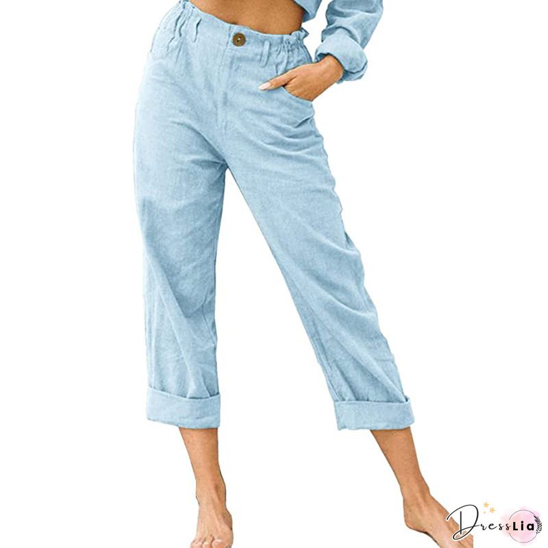 Frill High Waist Pants with Pockets