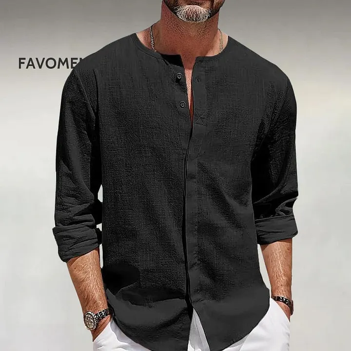 Men's Solid Buttons Long Sleeve Linen Shirt