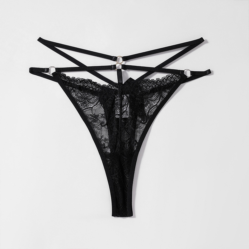 Lovingerie - Seductive Women's Floral Lace Mid Waist Thongs Bowknot Detail